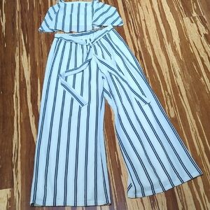 Windsor Striped White and Black Crop Top and Palazzo Pant Set